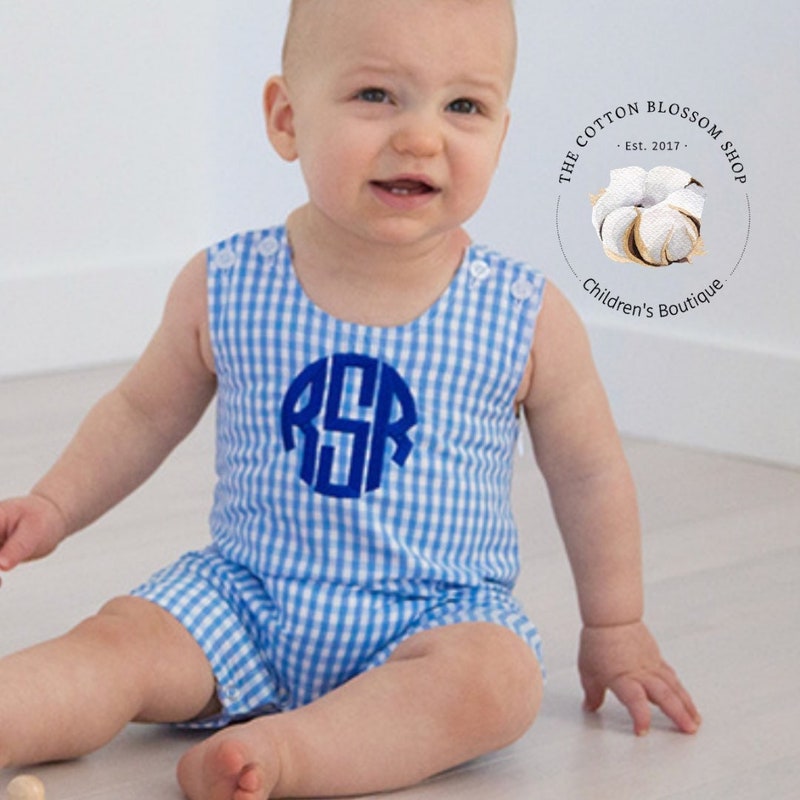 Anchors Smocked Blue Red and White Stripe Seersucker Boys Jon Jon main image 0