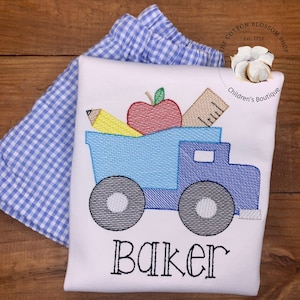 Boys Embroidered Dump Truck Shirt: First Day of School Outfit