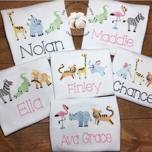 Girls or boys zoo animals embroidered personalized shirt, Create your own zoo shirt, zoo applique shirt
