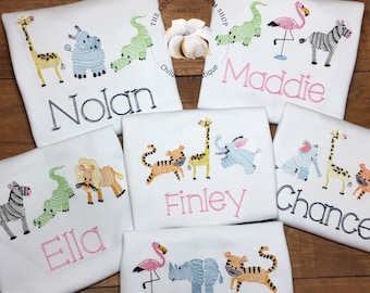 Embroidered Zoo Animals Personalized Shirt: Custom Applique, zoo animals shirt, going to the zoo shirt