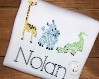 Embroidered Zoo Animals Shirt: Personalized Boys Shirt
