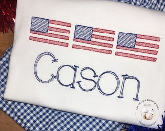 Boys Embroidered American Flag Appliqué Shirt - Personalized 4th of July