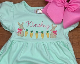 Girls Mint Monogrammed Easter Dress, Easter outfit girls, Easter dress, Easter bunny dress