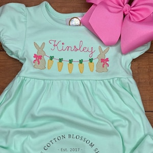 Girls Mint Monogrammed Easter Dress, Easter outfit girls, Easter dress, Easter bunny dress image 1