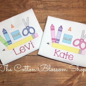 Brother and sister matching Back to School shirt set, sibling shirt set, monogrammed school supplies, matching first day of school shirt
