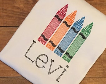 Monogrammed Crayon Shirt: Embroidered First Day of School Outfit