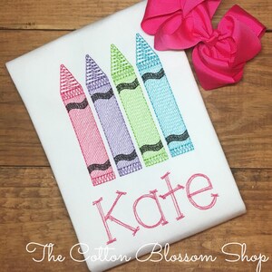 Girls&#39; Embroidered Crayon Shirt: Personalized Back to School Outfit