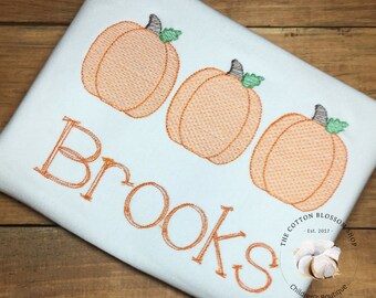 Personalized Boys Pumpkin Shirt: Embroidered Sketch Design, Fall Toddler Tee