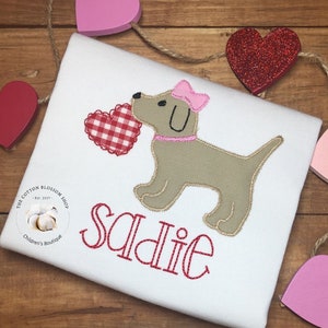 Girls puppy dog applique Valentine's Day, girls valentines day shirt, girls valentines dog shirt, appliqué shirt, girls valentines day shirt