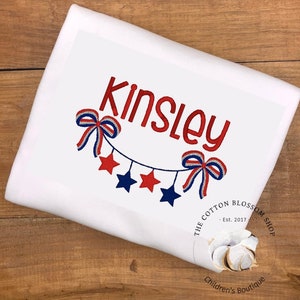 Girls Embroidered Patriotic Shirt: 4th of July Personalized Monogram