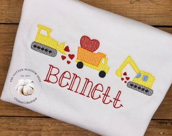 Boy's Valentine's Construction trucks Shirt, monogrammed shirt