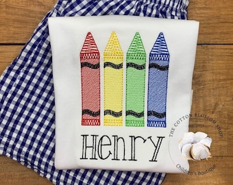 Boys First Day of School Shirt: Embroidered Crayon Monogram