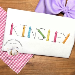 Girls&#39; Embroidered Name Shirt: Crayon Font, Back to School