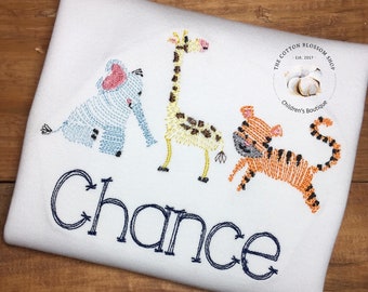 Embroidered Zoo Animals Shirt: Personalized Boys Shirt