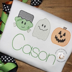 Boys Halloween Applique Shirt: Embroidered Pumpkin, Ghost, Monster, boys Halloween shirt