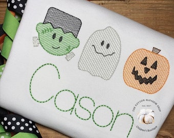 Boys Halloween Applique Shirt: Embroidered Pumpkin, Ghost, Monster, boys Halloween shirt