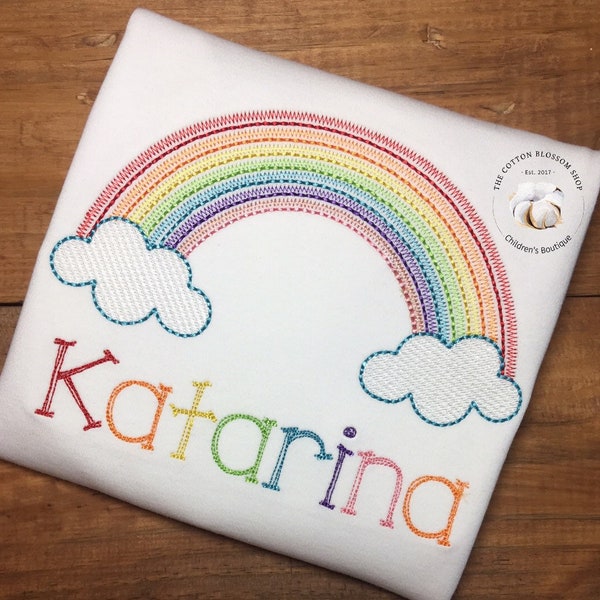 Girls rainbow embroidered personalized shirt, rainbow shirt, personalized rainbow shirt