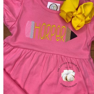 Girls back to school monogrammed dress, kindergarten dress, first day of school dress, back to school dress, girls pink dress