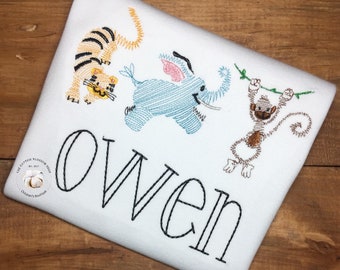Boys Embroidered Zoo Animals Shirt: Personalized Kids Tee
