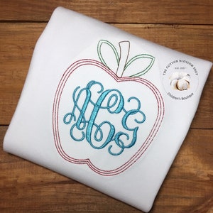 Sample Shirt Sale - Back to School shirt - vIntage Stitch Apple Monogram