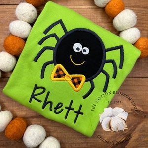 Boys Halloween Spider Applique Shirt: Personalized Pumpkin Patch Outfit