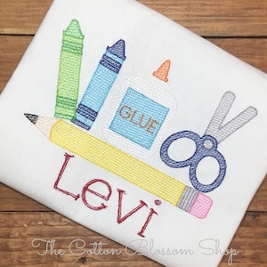 Boys back to school shirt, first day of school shirt, boys back to school sketch design shirt, boys school supplies sketch embroidered shirt