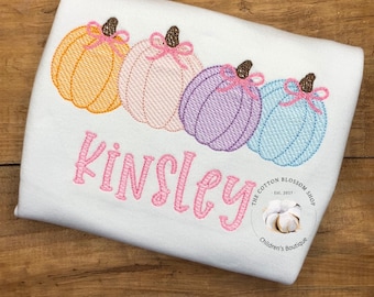 Girls Embroidered Pumpkin Shirt: Appliqué Fall Patch, Monogrammed
