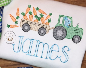 Personalized Boys Easter Shirt: Bunny on Tractor