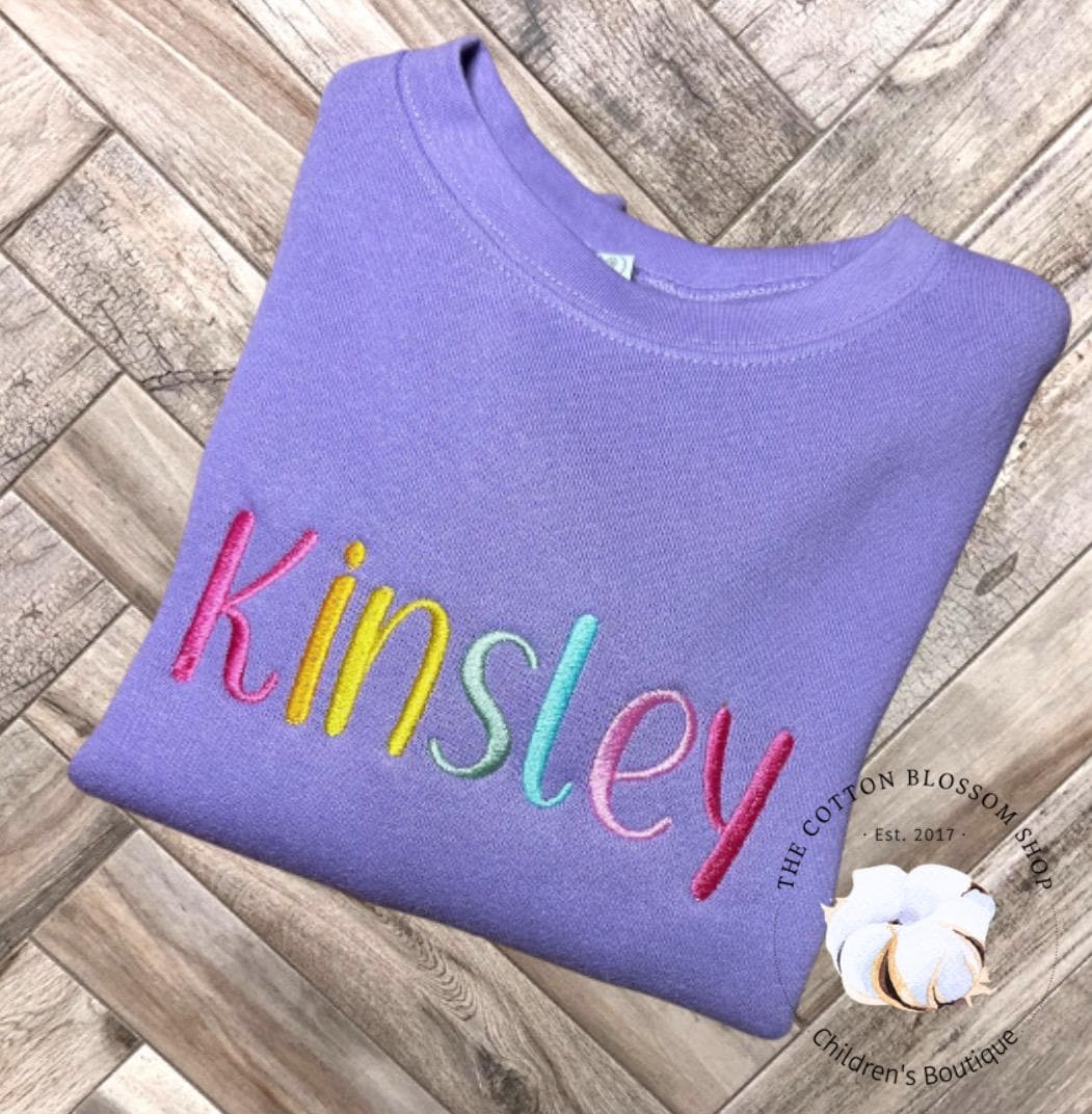 Girls Monogrammed Rainbow Letter Sweatshirt - Lavender Purple