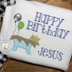 Boys Happy Birthday Jesus Shirt - appliqué shirt, christmas nativity Shirt, christmas nativity personalized shirt, boys happy birthday jesus