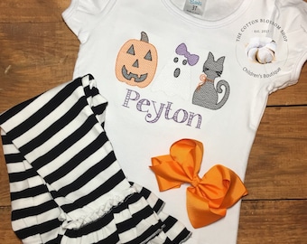 Girls Cute and Spooky Sketch Halloween Shirt