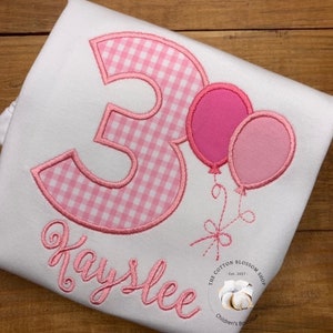 Girls 3rd Birthday Shirt: Pink Gingham Number Three
