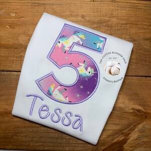 Unicorn 5th Birthday Shirt: Appliqué Embroidered Party Tee