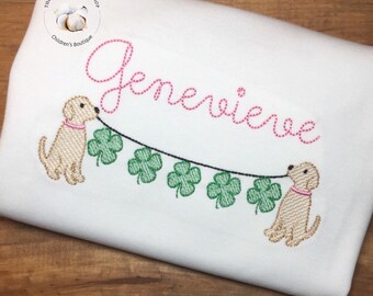 Personalized girls st. Patrick's day shirt, St Patricks day embroidered shirt, puppy dogs st Patricks shirt