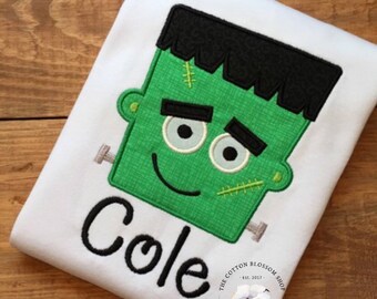 Boys Embroidered Frankenstein Halloween Shirt - Personalized Appliqué