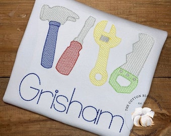 Personalized Boys Tools Applique Shirt: Monogrammed Work Tools