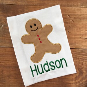 Boys Personalized Christmas Shirt: Embroidered Gingerbread Boy