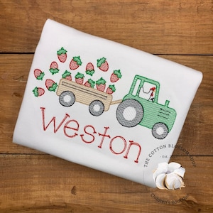 Boys Embroidered Tractor Shirt: Strawberry Festival Outfit