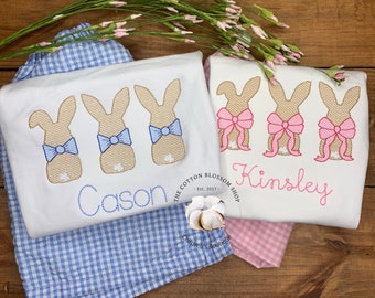 Brother and sister matching Easter outfit, sibling shirt set, Bunny personalized Shirt, girls easter shirt, easter shirt, embroidered, bunny