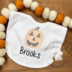 Monogrammed Halloween Bib: Embroidered Pumpkin Baby Bib