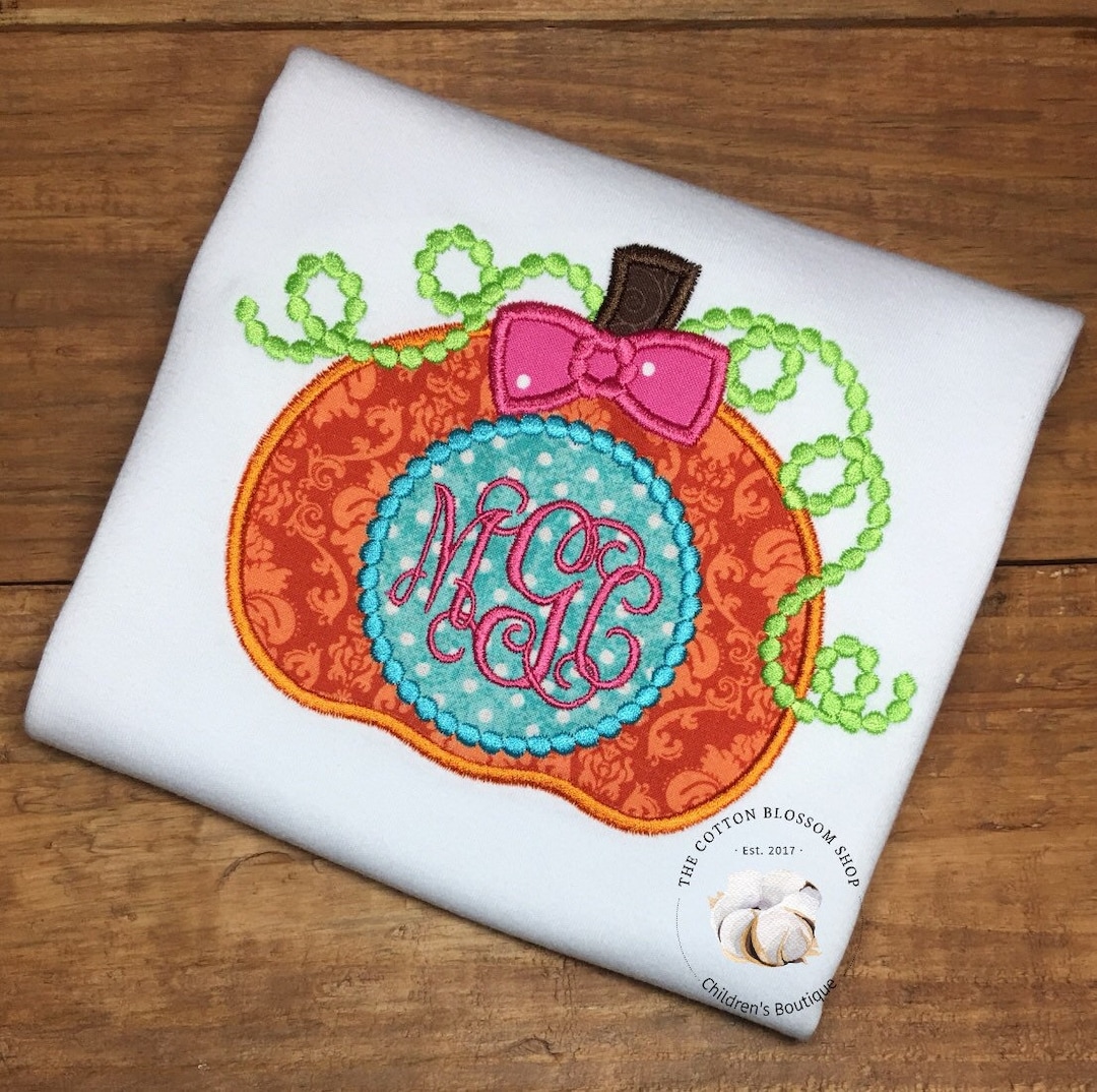 Girls' Embroidered Pumpkin Shirt: Monogrammed Fall Outfit
