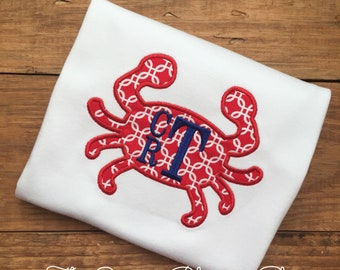 Boys Crab Appliqué Shirt: Monogrammed Beach Vacation Tee