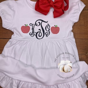 Girls back to school monogrammed dress, kindergarten dress, first day of school dress, back to school dress, girls dress, apple dress