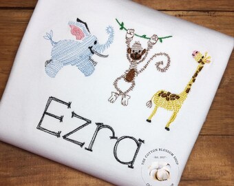 Boys Embroidered Zoo Animals Shirt: Personalized Safari Outfit