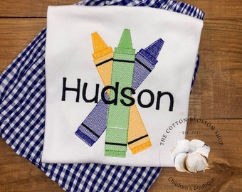 Monogrammed Crayon Shirt: Embroidered First Day of School Outfit