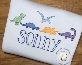 Boys Embroidered Dinosaur Sketch Shirt: Personalized