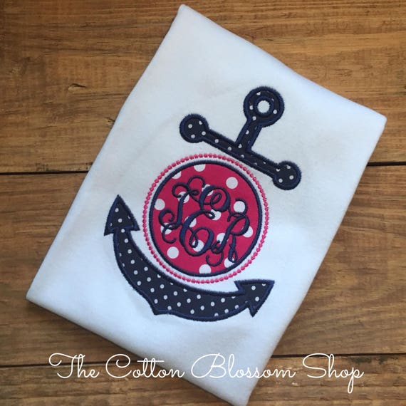 Girls Monogrammed Anchor Shirt Nautical Anchor Applique | Etsy