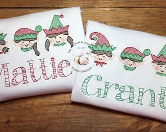 Brother and sister matching Christmas elves shirts, sibling christmas shirts, matching family christmas shirts, personalized christmas elf