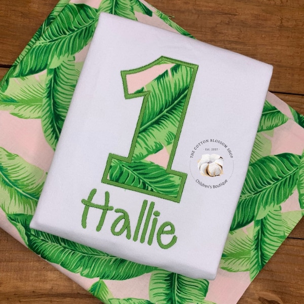 Girls 1st birthday tropical birthday shirt, first birthday shirt, tropical palm leaves  birthday shirt