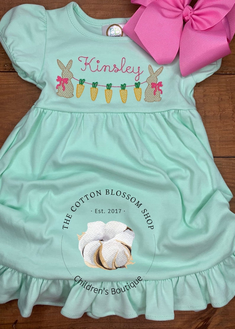 Girls Mint Monogrammed Easter Dress, Easter outfit girls, Easter dress, Easter bunny dress image 1